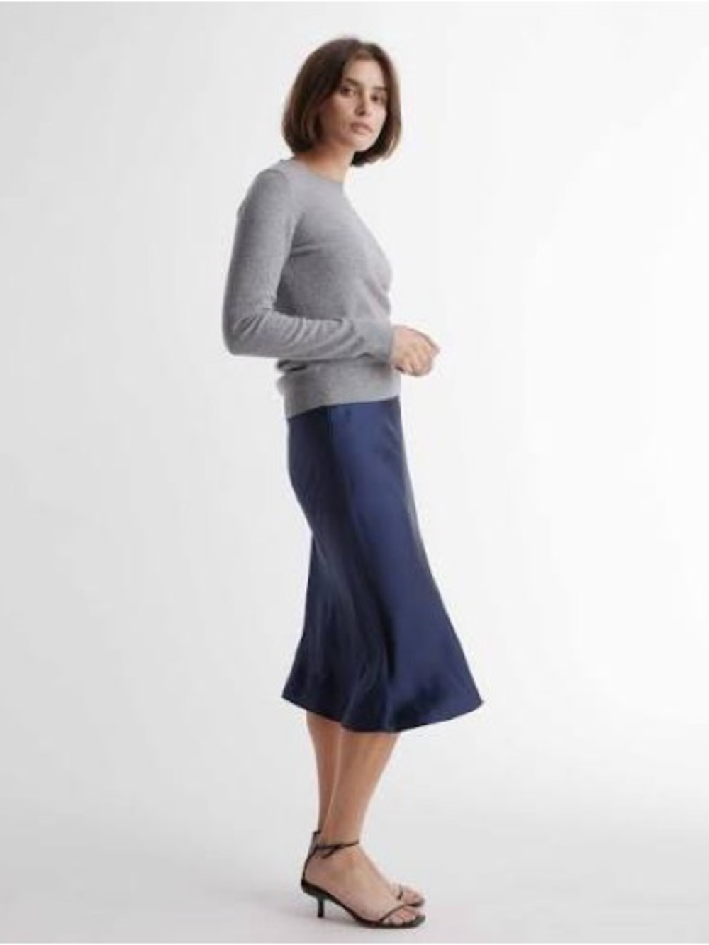 Silk Navy Midi Skirt